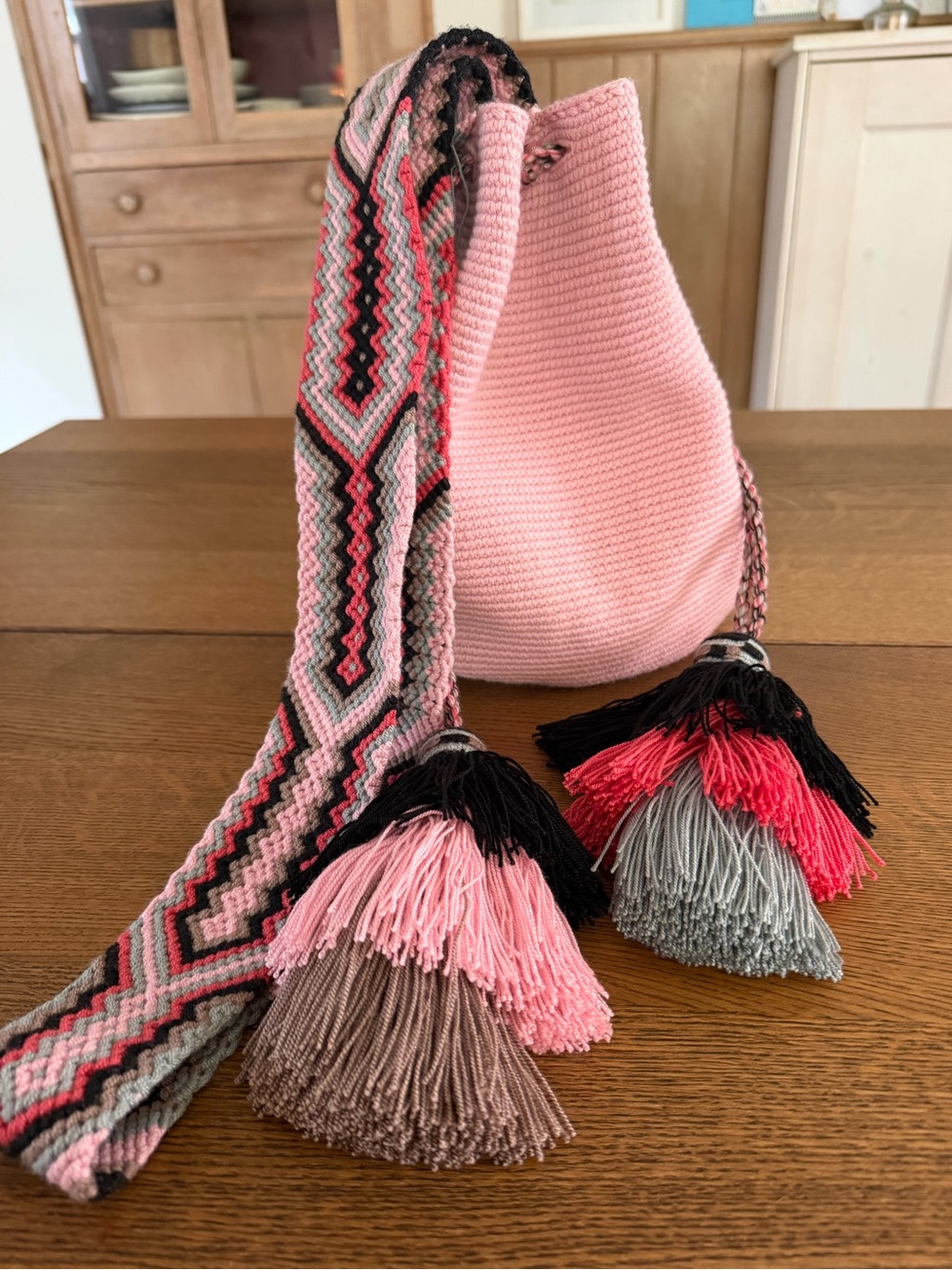 Handmade Pink Wayuu Crochet Bucket Bag